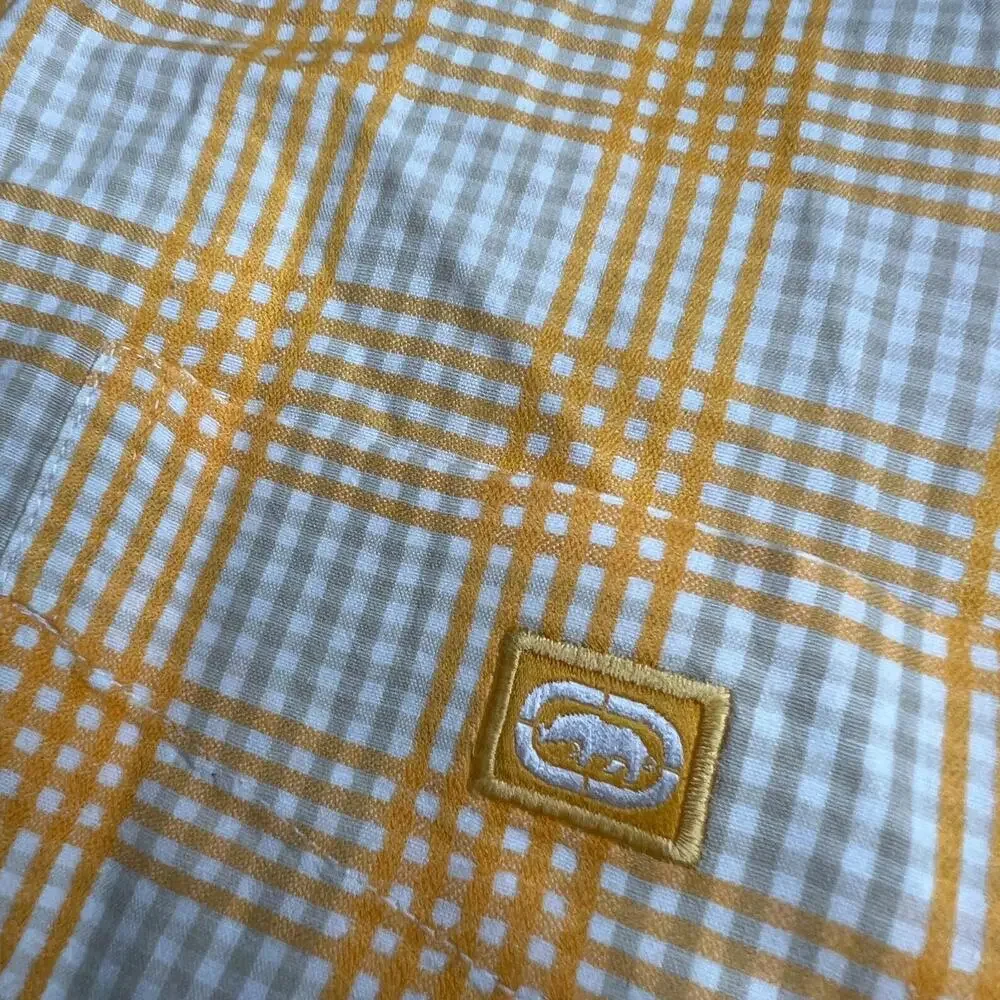 Ecko Unltd Men’s M Yellow Plaid Short Sleeve Button‎ Up Shirt 100% Cotton